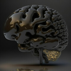 Wall Mural - shiny gold and stone human brain created by generative ai