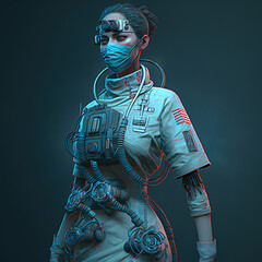 illustration of female nurse with machine created by generative ai