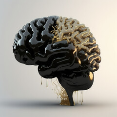 Wall Mural - shiny gold and stone human brain created by generative ai