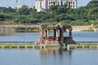 Old stone stucture of Malav Talav was built on eleventh century by Maharani Minaldevi, with finely-carved stone partition and flights of marble steps, In the middle of the Malav Lake, Dholka, India
