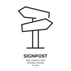 Wall Mural - Signpost editable stroke outline icon isolated on white background flat vector illustration. Pixel perfect. 64 x 64.