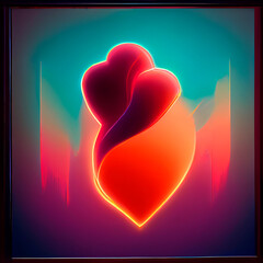Aufkleber - abstract red heart Beautiful, with orange light symbol on a blue background ..