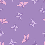 Fototapeta Motyle - Butterfly with purple background vector seamless pattern