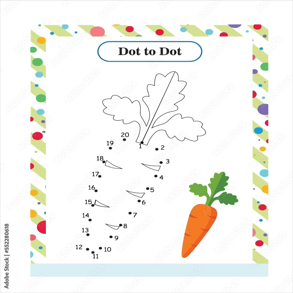 Connect The Dots and Draw Cute Cartoon Carrot. Educational Game for ...