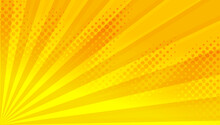 Yellow Comic Background With Sun Burst And Dot Halftone