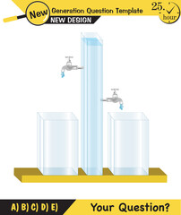 Physics, pressure and lifting force, archimedes principle, pressure of liquids and gases, containers filled with water, next generation question template, exam question, eps