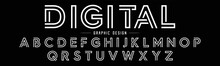 DIGITAL, Two Lines Modern Tech Font. Typography Line Fonts For Tech, Digital And Movie Logo Design. Vector Illustration