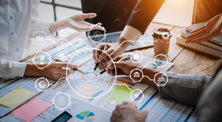 co working process, team working.coding software developer work with ar new design dashboard compute