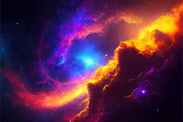 Aufkleber - illustration on the theme of life in space with super bright colors and planets and stars