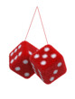 Pair of fuzzy dices for cars on white background 3d rendering