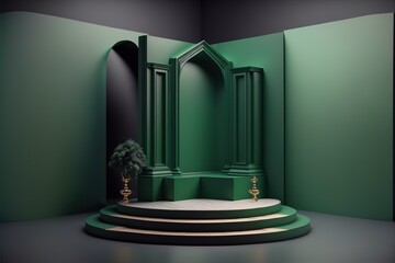 Aufkleber - 3d Stage background product scene with geometric platform. Podium, pedestal, layout, template for the presentation of a modern exhibition or gallery. 3d illustration