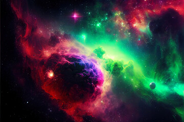 Aufkleber - fantastic space landscape with planets and constellations of super bright colors