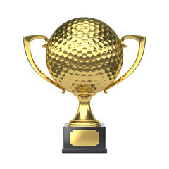 golf golden trophy, first prize in the shape of the golf ball 3d rendering