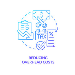Wall Mural - Reducing overhead costs blue gradient concept icon. Budget efficiency. Home based entrepreneurship benefit abstract idea thin line illustration. Isolated outline drawing. Myriad Pro-Bold font used