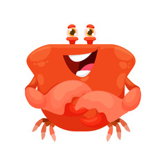 Wall Mural - Cartoon kawaii square face, funny crab emoticon smile, vector emoji icon. Cute cheerful lobster crab character for kawaii face, underwater or undersea funny emoji emotion with square face