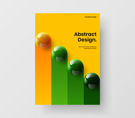 Vivid realistic spheres booklet concept. Simple company cover A4 vector design illustration.
