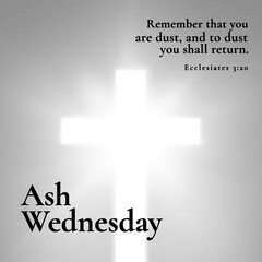 Wall Mural - Composition of ash wednesday text over black and white glowing cross