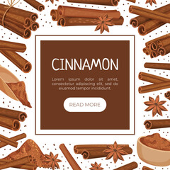 Canvas Print - Cinnamon Design with Aromatic Spice Sticks and Powder Vector Template