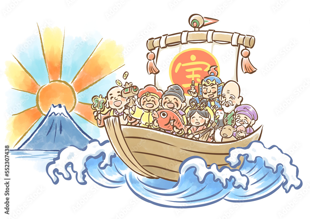 F6 人気の七福神　日の出　富士　宝船と目出度いづくし F6 人気の七福神 日の出 富士 宝船と目出度いづくし F6 人気の七福神