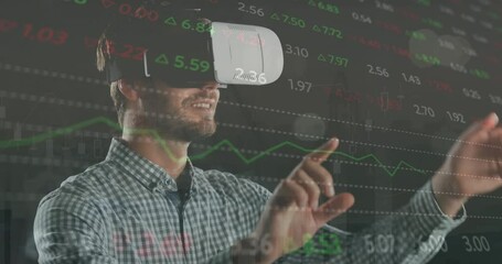 Sticker - Animation of financial data processing over businessman wearing vr headset