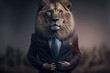 Fearless like a lion, businessman in suit