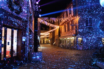 Christmas 2022 ambiance and decoration in Quimper, Bretagne, France. Decoration Noël 2022 Quimper.