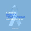 Image of national human trafficking awareness day on blue background with ribbon