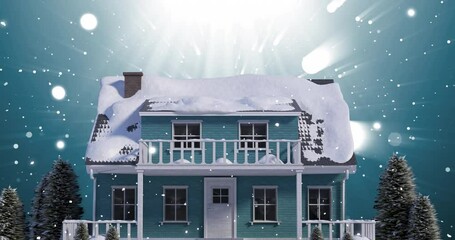 Wall Mural - Animation of christmas house and snow falling in winter scenery