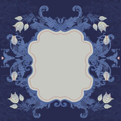 Floral vintage element. Enchanted Vintage Flowers. Arts and Crafts movement inspired. Vector design frame. Isolated on dark background.