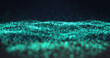 © vectorfusionart - Image of snow falling over green glowing mesh on black background