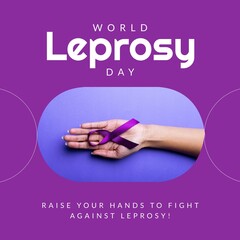 Wall Mural - Composition of world leprosy day text over hand with ribbon