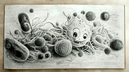 Canvas Print - Microbes, parasites, microbial infection, closeup view, generative ai illustration