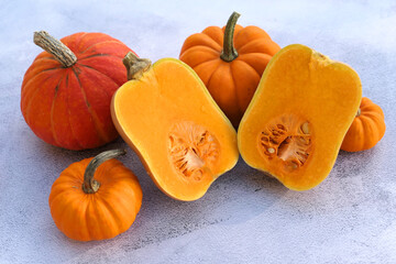 Poster - Butternut squash and orange pumpkins collection.