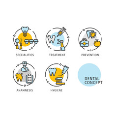 Sticker - Dental Concept Thin Line Icons Labels Set. Vector