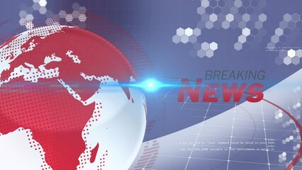 Poster - Animation of light trails over breaking news text and globe on grey background