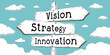 © PX Media - Vision, strategy, innovation - outline signpost with three arrows
