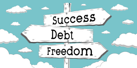 Sticker - Success, debt, freedom - outline signpost with three arrows