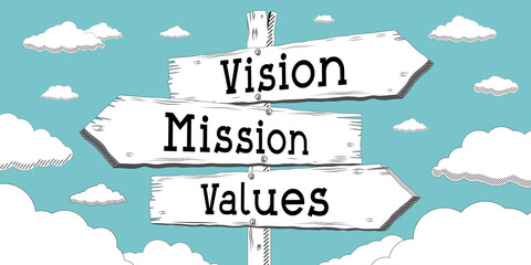 Sticker - Vision, mission, values - outline signpost with three arrows