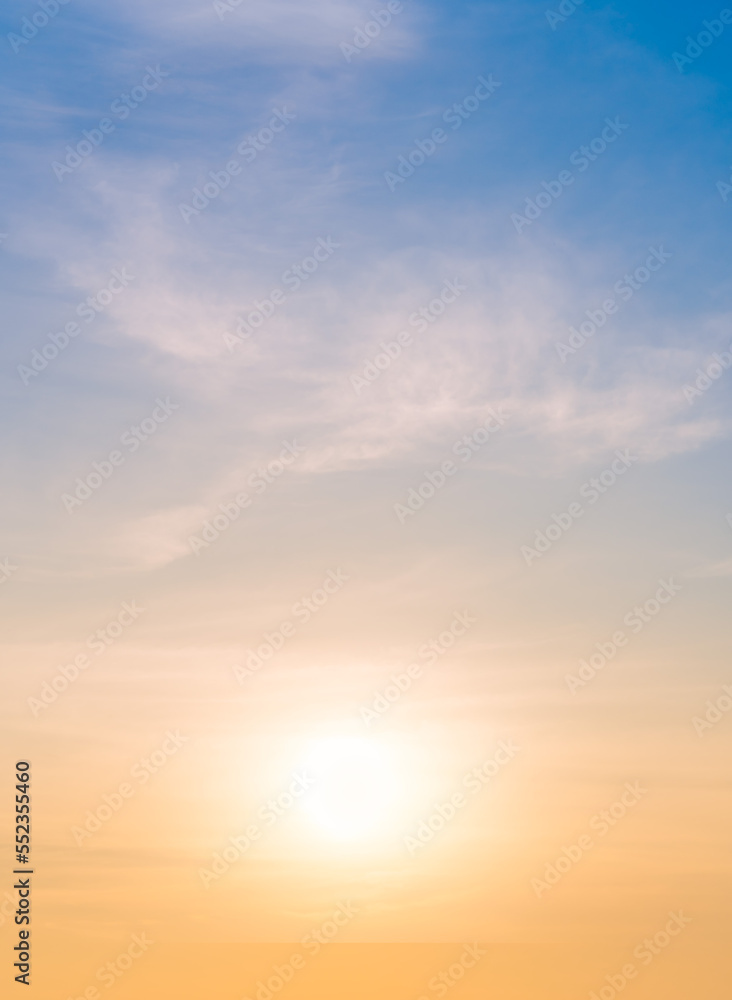 Sunset sky vertical in the morning with orange, yellow sunrise clouds ...