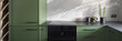 Modern black and green kitchen interior, panorama