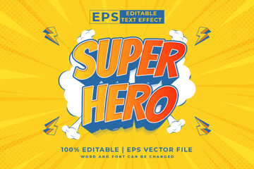 Sticker - Editable text effect Super Hero 3d Cartoon cute style premium vector