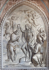 Wall Mural - BIELLA, ITALY - JULY 15, 2022: The fresco of Baptism of Jesus in Cathedral (Duomo) by Giovannino Galliari (1784).