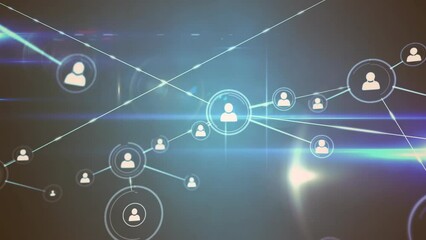 Wall Mural - animation of network of profile icons over blue light spots against grey background
