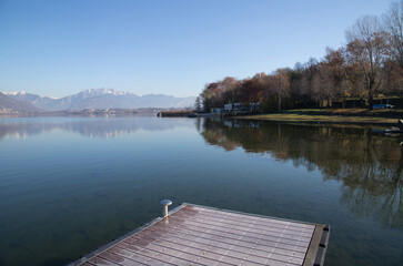  Pier on the lake and the mountains