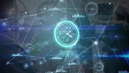 Poster - Animation of ticking clock and network of connections over team of surgeons in operation theatre