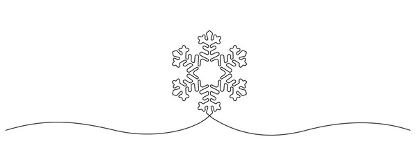 Poster - One continuous line drawing of christmas snowflake. Winter and cold flake symbol in simple linear style. Holiday icon with empty space in editable stroke. Doodle vector illustration
