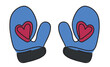 © OLiAN_ART - Continuous drawing of one line of winter mittens. The icon of a winter mitten with a heart. Christmas illustration in the style of light art. Minimalistic contour illustration for design.