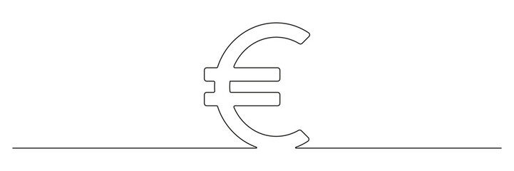 Wall Mural - Euro sign continuous one line drawing art. Europe currency linear symbol. Vector isolated on white.