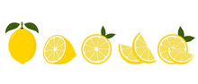 Fresh Lemon Fruit. Collection Of Lemone Vector Icons Isolated On White Background. Vector