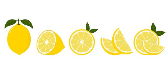 Wall Mural - fresh lemon fruit. collection of lemone vector icons isolated on white background. vector